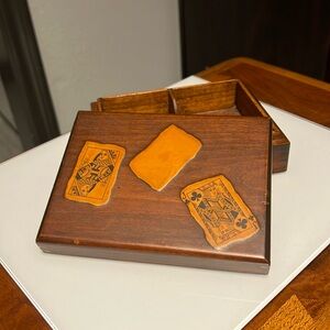 Vintage hand made dove tail wood playing poker card holder